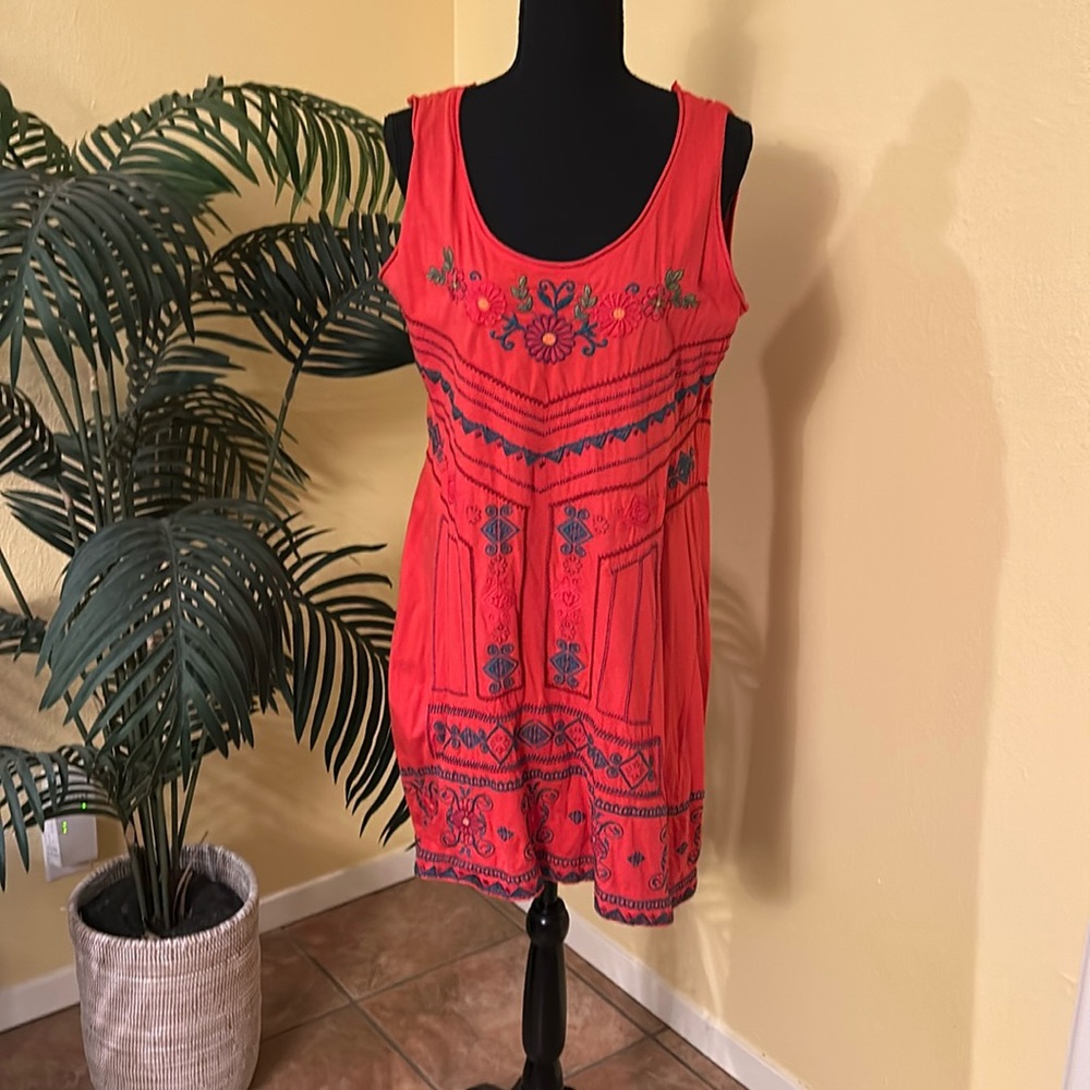 Johnny Was red cotton tank dress